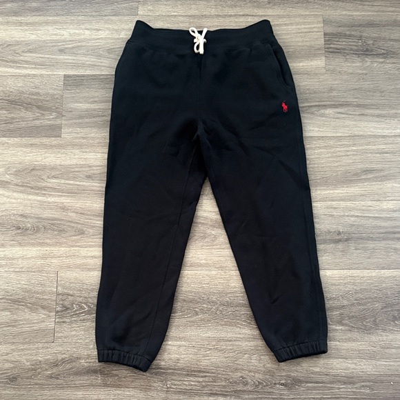Ralph Lauren Black Fleece Pants Sweats Size Medium Mens Sweatpants with Red Logo
